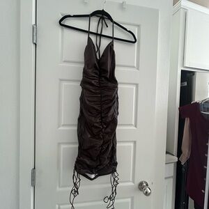 Chic Dark Brown Halter Mini Dress